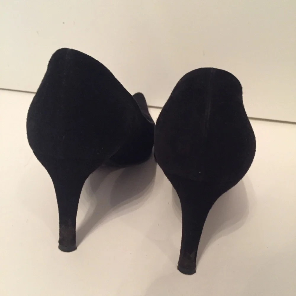 DOLCE & GABBANA SHOES HEELS BLACK SUEDE BOW POINTED TOE ITALY Size 36.5
